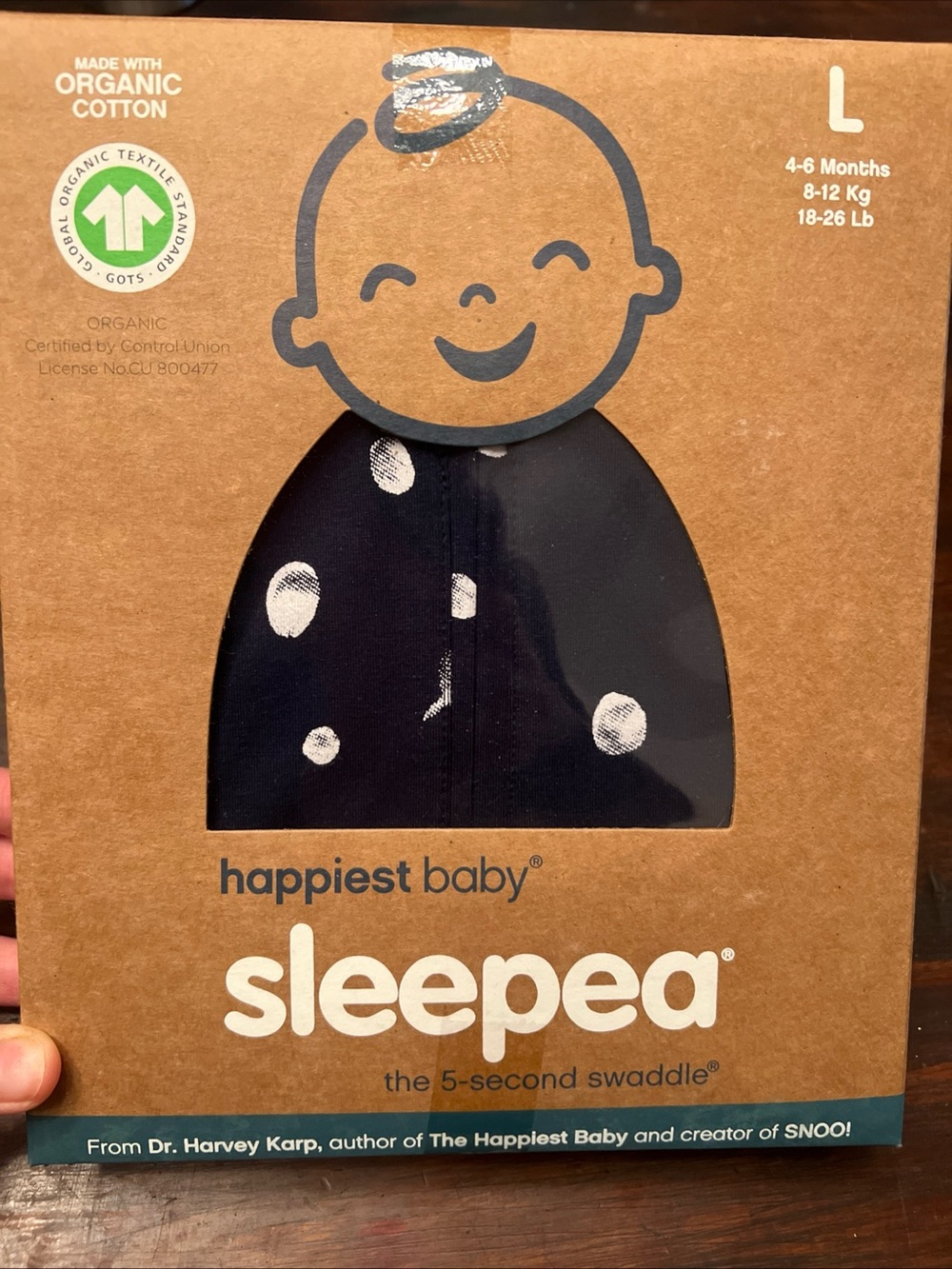 Snoo Happiest Baby Sleepea Navy Whire Polka Dot Swaddle - L 4-6 Months